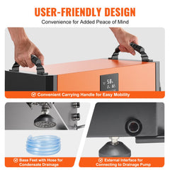 Bostome 156 Pints Commercial Dehumidifier with LCD display and drain hose compatibility.