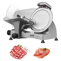 Silver Bostome electric meat slicer with 10-inch stainless steel blade and adjustable thickness knob
