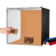 Bostome 32" LED photo studio light box with multiple openings and five color backdrops.