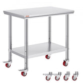 Bostome 36x24" stainless steel work table on wheels with adjustable shelf and sturdy legs.
