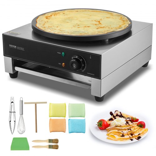 Bostome 16-inch commercial electric crepe maker with non-stick plate, thermostat, and accessories.