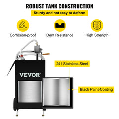Black 30-gallon stainless steel fuel caddy with rotary pump and sturdy tank construction.