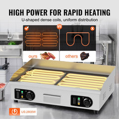 Bostome Commercial Electric Griddle with half-flat, non-stick surface for versatile cooking.