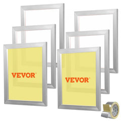 Six 16x20 inch silver aluminum silk screen printing frames with 110 mesh and sealing tape.