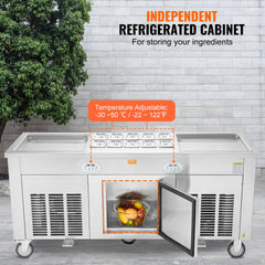 Stainless steel fried ice cream roll machine with two large pans and adjustable temperature control.