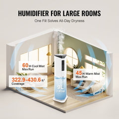 Bostome Commercial Humidifier with 2.4 Gal capacity, featuring cool and warm mist options.