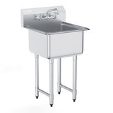 Bostome stainless steel prep sink with a rotatable faucet and adjustable legs for stability.
