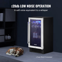 Bostome 96 can under counter refrigerator with adjustable shelves and blue LED lighting.