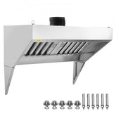 Stainless steel 4ft commercial exhaust hood with oil filters and mounting hardware included.