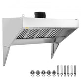 8-foot stainless steel commercial exhaust hood with oil filters and mounting hardware.