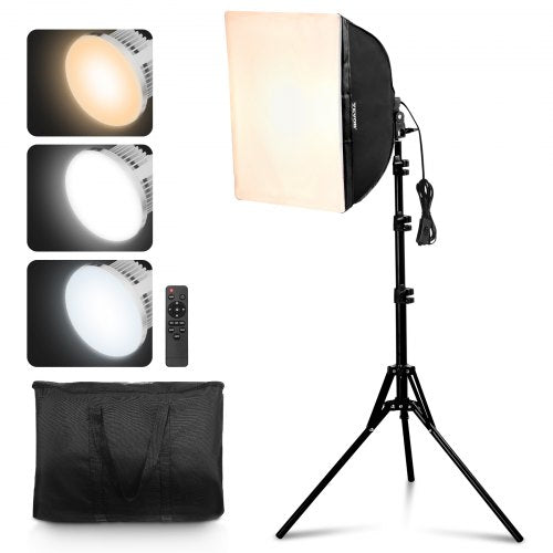 Bostome 16"x16" softbox lighting kit with adjustable LED and foldable stand for photography.