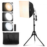 Bostome 16"x16" softbox lighting kit with adjustable LED and foldable stand for photography.