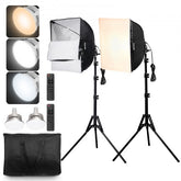 Bostome 16"x16" softbox lighting kit with adjustable LED and foldable stand for photography.
