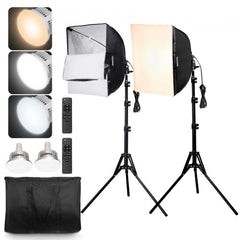 Bostome 16"x16" softbox lighting kit with adjustable LED and foldable stand for photography.