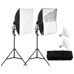 Two 24x24in softbox lights with stands, LED bulbs, and a black carrying bag.