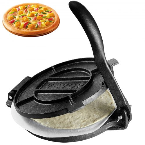 Bostome 10-inch cast iron tortilla press with ergonomic handle and pre-seasoned surface.