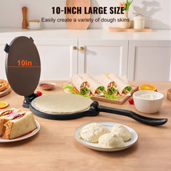 Bostome 10-inch cast iron tortilla press with a pre-seasoned surface and ergonomic handle.