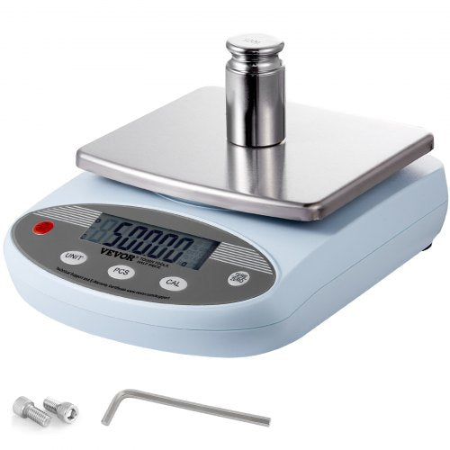 Bostome analytical balance lab scale with 3000g capacity, 0.01g precision, and 13 units on a blue base.