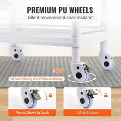 White ABS 2-tier medical lab cart with drawers and silent wheels for easy mobility.