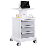 Bostome 4-Tier Medical Lab Cart with three drawers, white ABS, and four wheels for mobility.