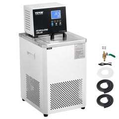 White Bostome 6L lab recirculating chiller with digital display and accessories.