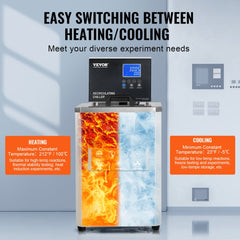 Bostome 6L lab chiller with digital display, heating and cooling zones, stainless steel tank.
