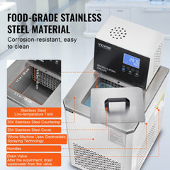 Bostome 6L lab recirculating chiller with stainless steel tank, digital display, and temperature controls from -5°C to 100°C.