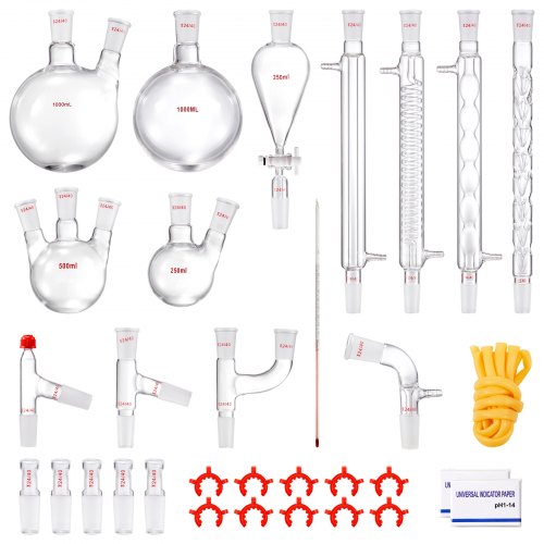 Bostome 1000ml Lab Distillation Kit with 3.3 Borosilicate Glass and 24/40 ground joints.