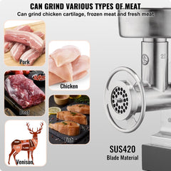 Bostome Commercial Electric Meat Grinder with stainless steel body and versatile accessories.