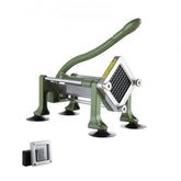 Bostome stainless steel French fry cutter with ergonomic handle and suction cup feet for stability.