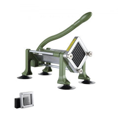 Bostome stainless steel French fry cutter with ergonomic handle and suction cup feet for stability.