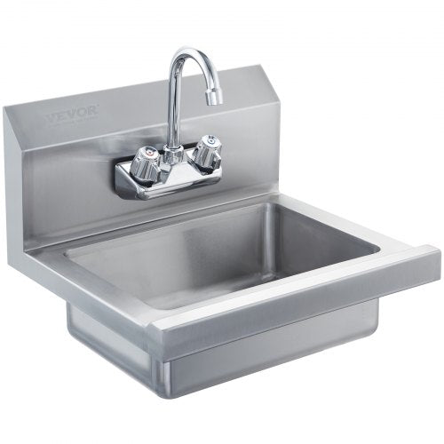 Wall mount stainless steel hand sink with a 360° faucet and high backsplashes.