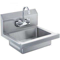 Wall mount stainless steel hand sink with a 360° faucet and high backsplashes.