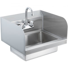 Stainless steel wall-mounted hand sink with a 360° faucet and three high backsplashes.