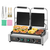 Electric sandwich maker with stainless steel exterior and dual heating tubes for even cooking.