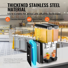 Bostome Commercial Beverage Dispenser with dual 10L tanks and stainless steel shell for cold drinks.