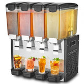 Bostome Commercial Cold Beverage Dispenser with four 10L clear tanks and stainless steel design.