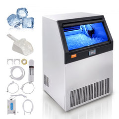 Freestanding Bostome Commercial Ice Maker with LED display and 66 lbs ice storage capacity.