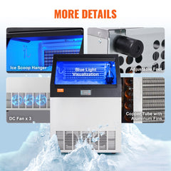 Freestanding Bostome Commercial Ice Maker with 200lbs daily output and 66lbs storage capacity.