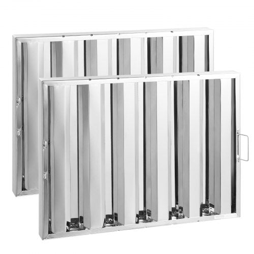 Stainless steel baffle filter for commercial range hood, 24.5"x19.5" with two side handles.