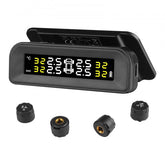 Bostome RV Solar TPMS with four sensors for real-time trailer tire pressure monitoring.