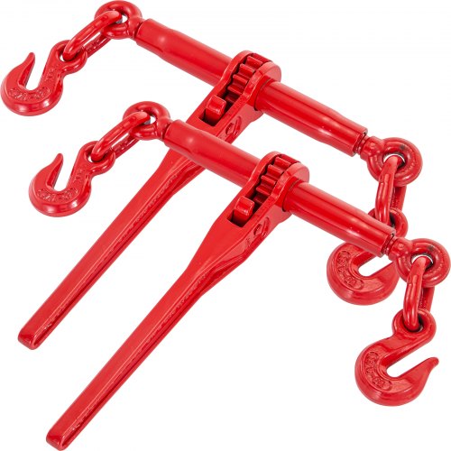 Bostome ratchet chain binder set with steel construction and adjustable length for secure load binding.