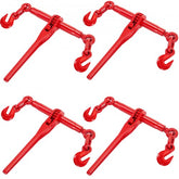 Four red ratchet chain binders with swivel hooks for 3/8"-1/2" G70 chains.