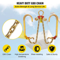 Grade 80 V-bridle chain, 5/16 inch by 2 feet, with yellow hooks and alloy links.