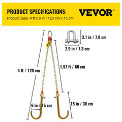 V-Bridle chain with 5/16-inch links, 2-foot legs, hooks, shackles, and 9260 lbs load limit.
