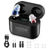 Bostome rechargeable hearing aids with in-ear design and silicone domes for comfort and fit.