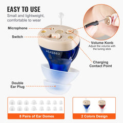 Bostome rechargeable hearing aids in-ear design with silicone domes for comfort and discreet use.