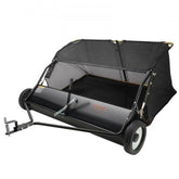 Tow-behind lawn sweeper with a 48.5" width and 26 cu. ft. hopper for leaf and grass collection.
