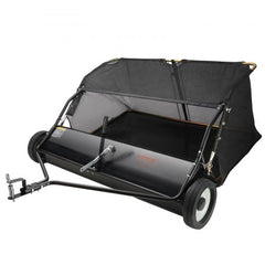 Tow-behind lawn sweeper with a 48.5" width and 26 cu. ft. hopper for leaf and grass collection.