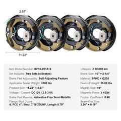 Bostome 10" electric trailer brake assembly with self-adjusting mechanism for 3500 lbs axles.